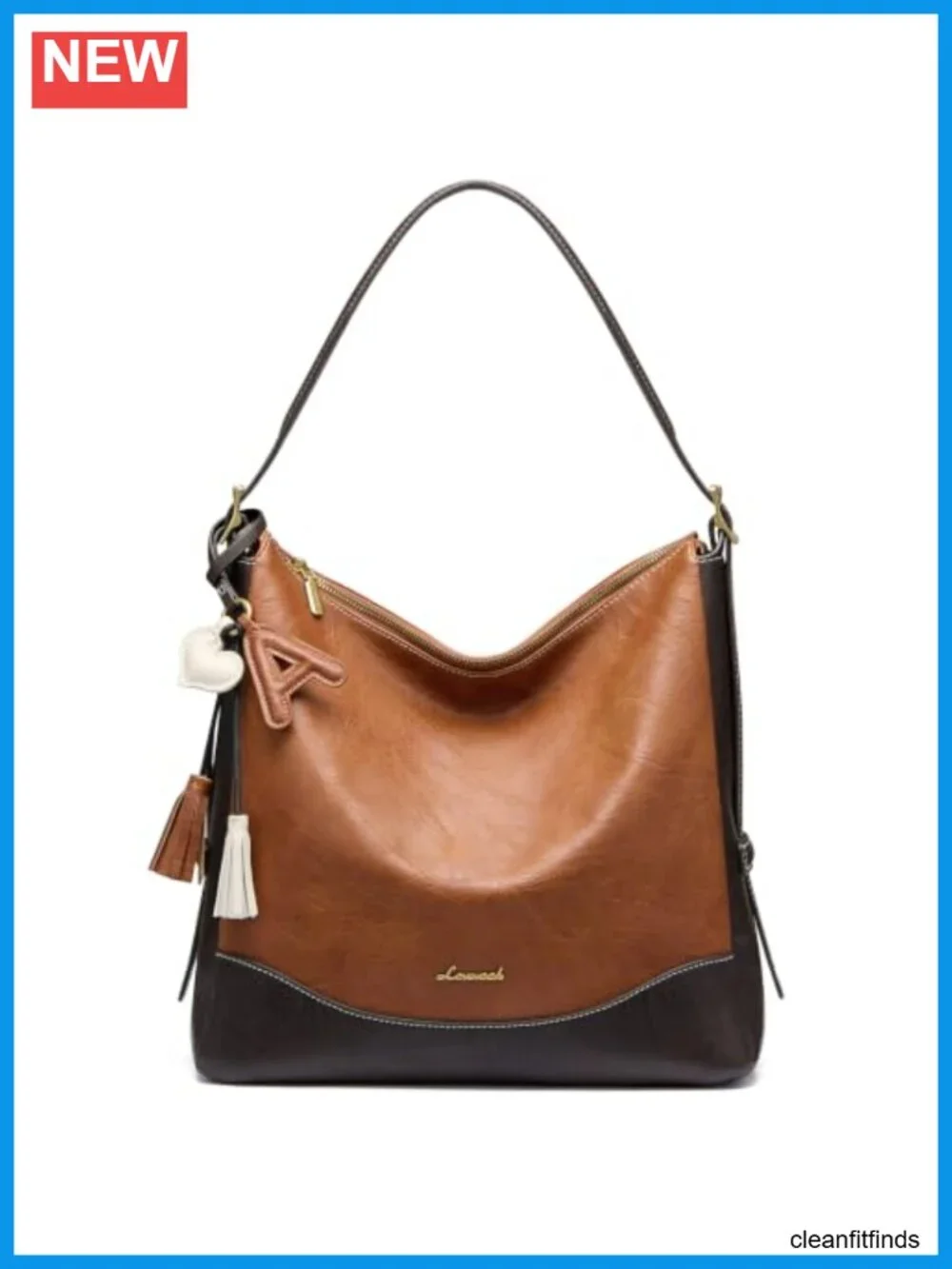 Vegan Leather Hobo Bag with Initial Charm, Hidden Cup Holder, Crossbody
